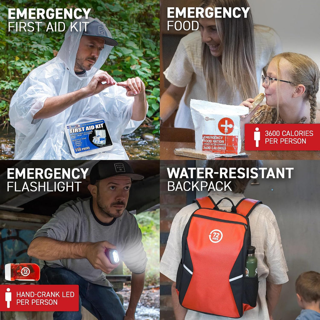 72HRS Essential Emergency Preparedness Kit (Black, 2 Person) | 72 Hour Emergency Kit Bug Out Bag Backpack for