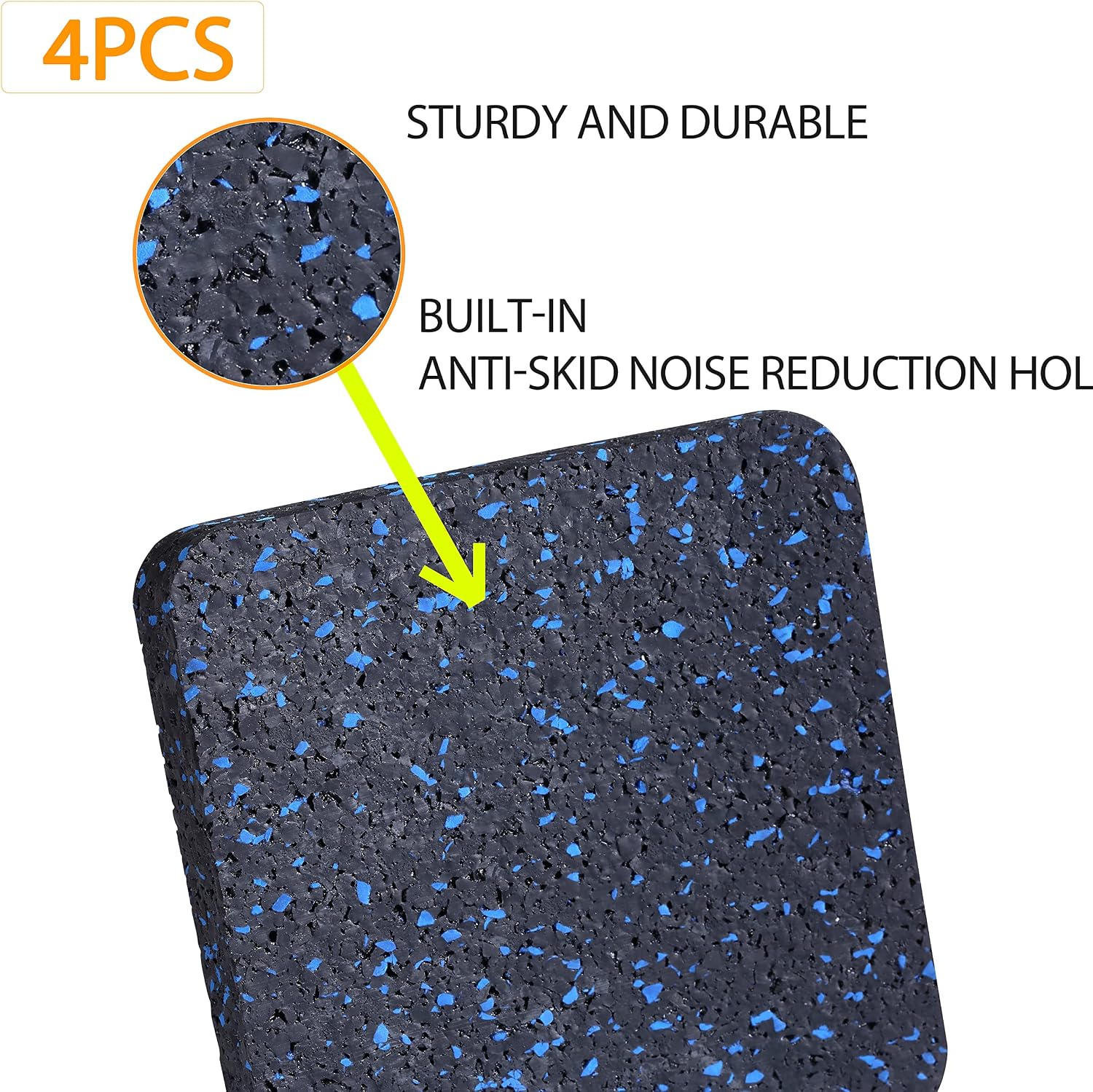 Rubber Treadmill Mat Pads, 4-Pack, 3.94 x 3.94 x 0.5 in | High-density construction, anti-slip texture, vibration