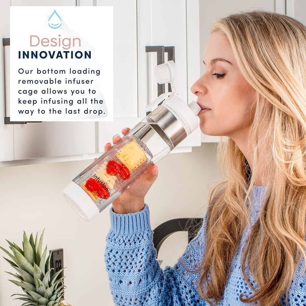 24 oz Fruit Infuser Water Bottle with Twist Cap Lid : Insulated Sleeve & Infused Water Recipe eBook : Bottom Loading