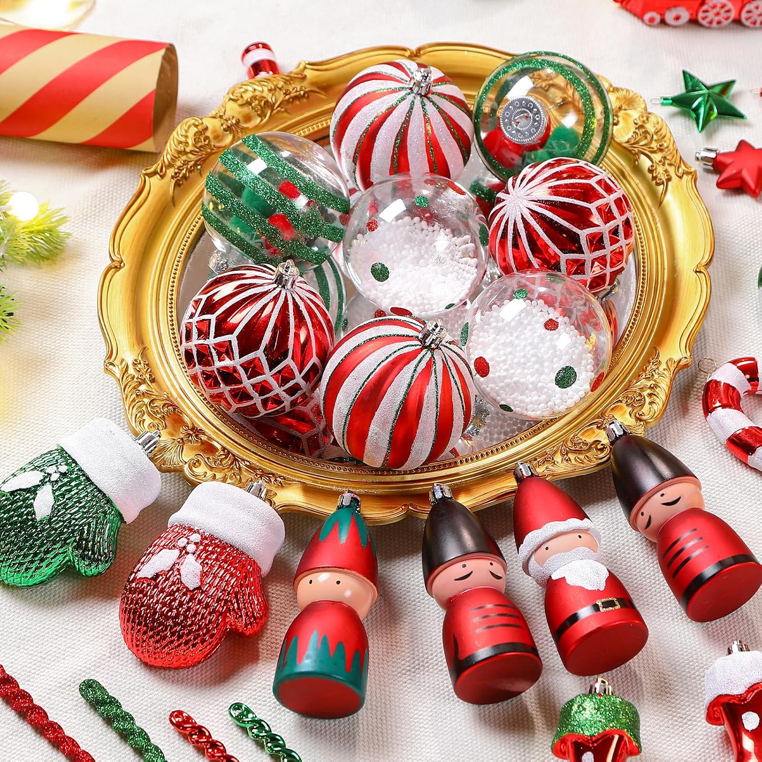95pcs Christmas Balls Ornaments Set, Shatterproof Plastic Baubles, Soldiers, Christmas Socks for Xmas Tree Holiday