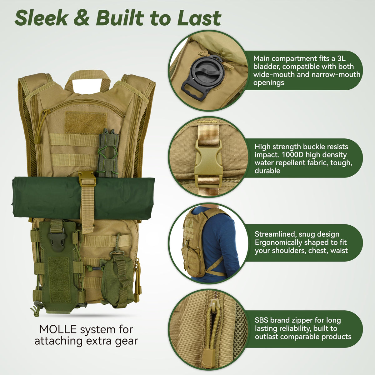 Tactical Molle Hydration Pack Backpack with 3L TPU Water Bladder