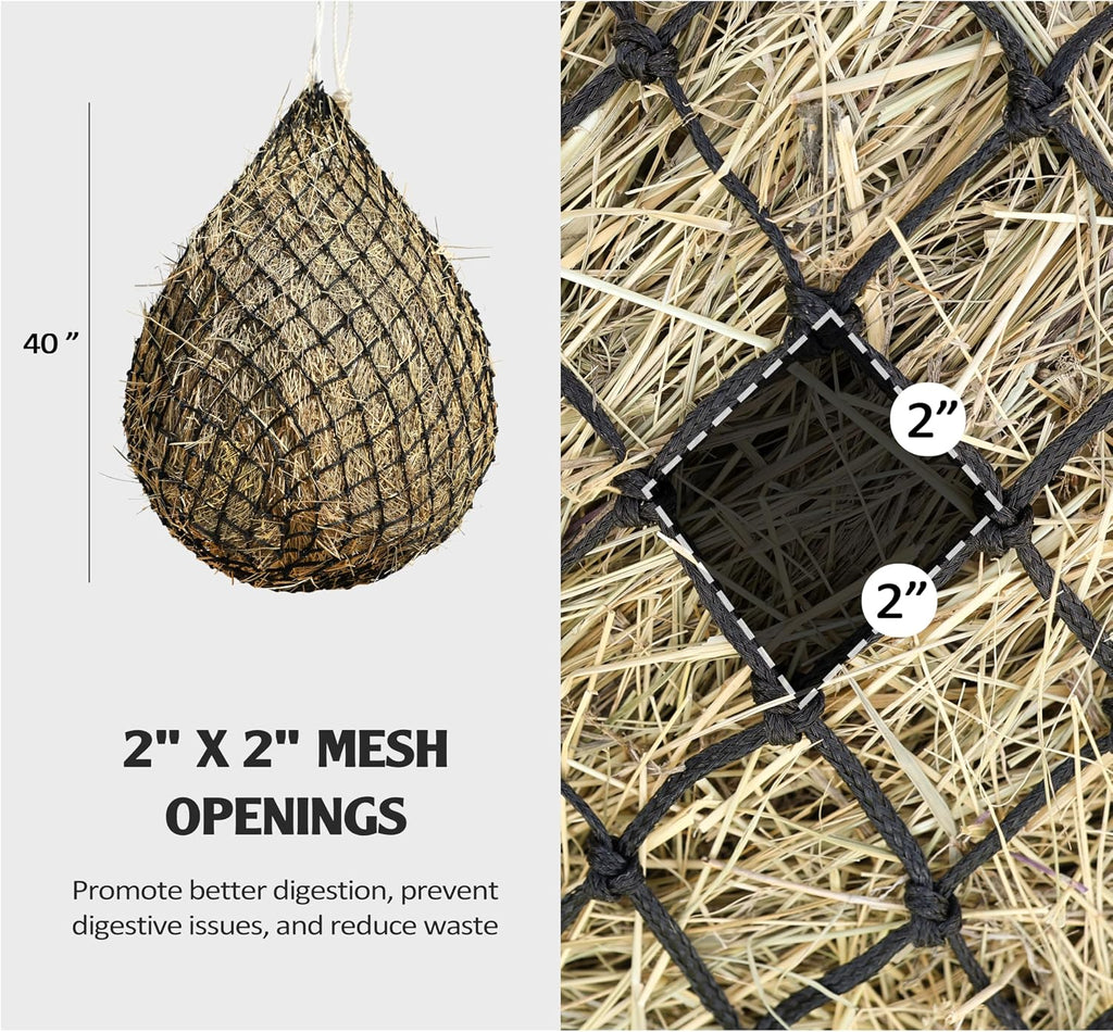 Slow Feed Hay Net for Horses 40’’ Hay Bag Horse hay Feeder Net with 2’’ Holes Black