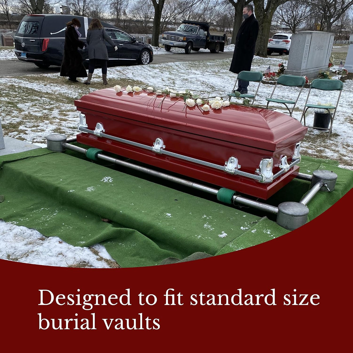 Elegant Orion Series Funeral Casket for Humans - Handcrafted Steel Casket with Luxurious Red Finish & White Crepe