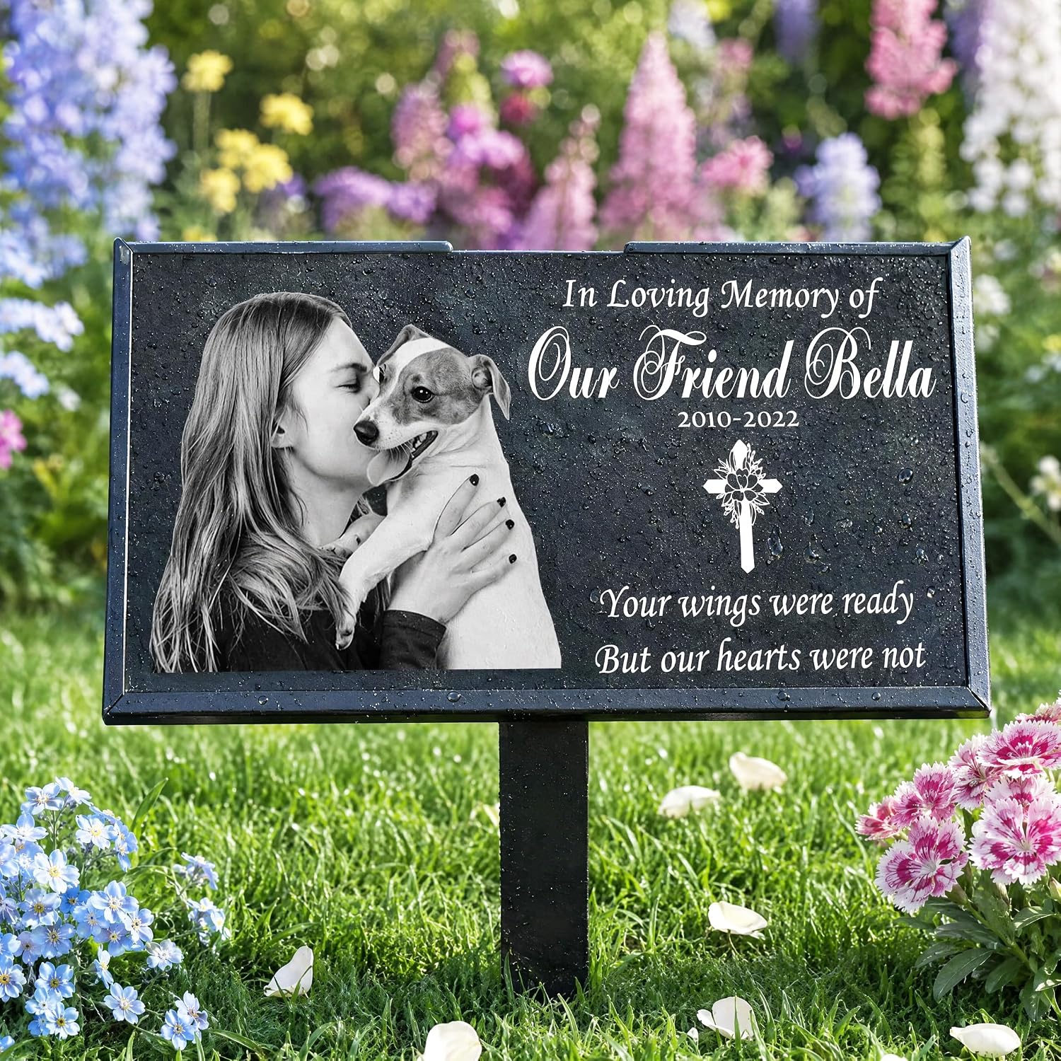 Personalized Human Memorial Stones, Black Granite Memorial Garden Stone, Gifts for Someone Who Lost a Loved One, or