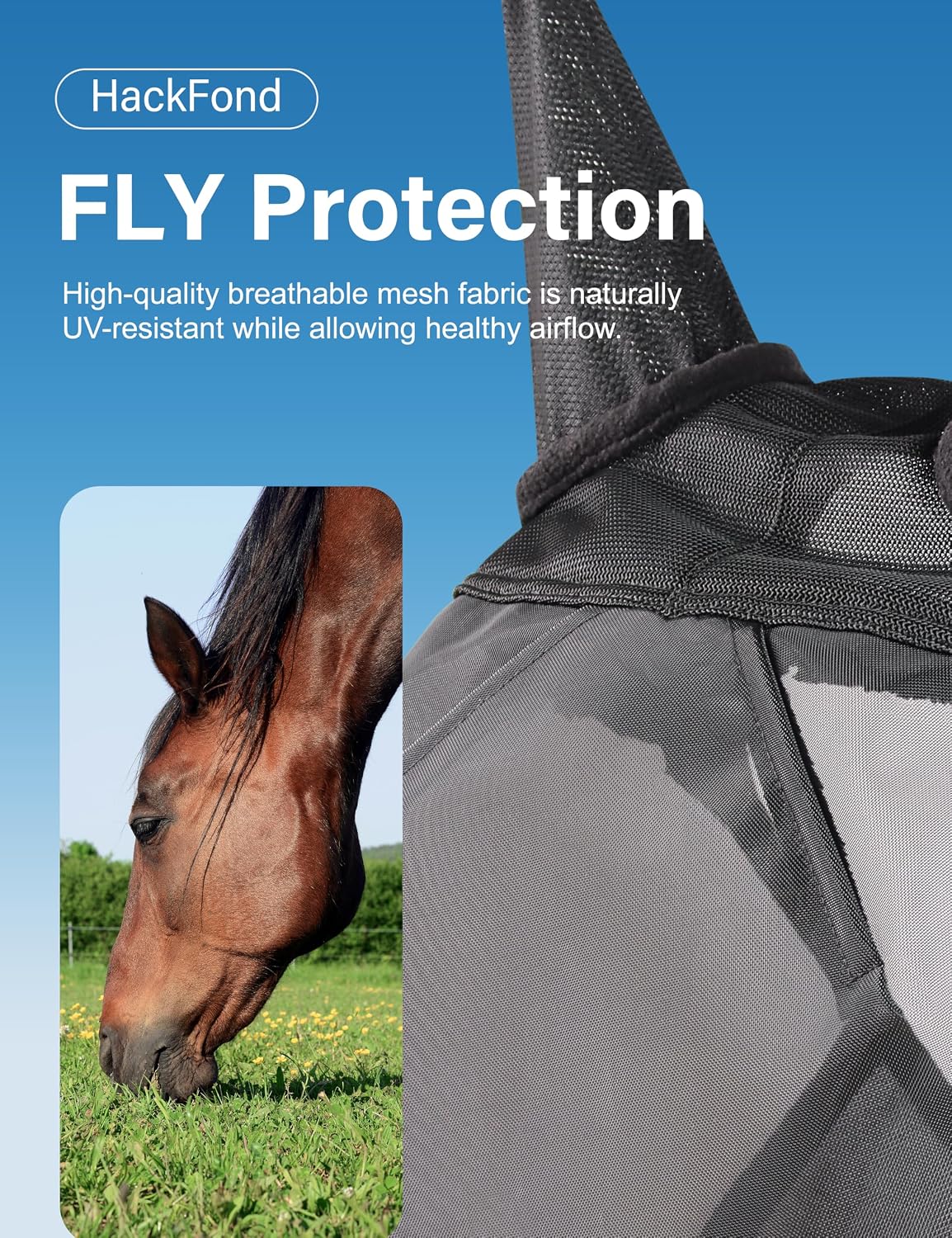 Horse Fly Mask with Ears, Comfy UV-Protective Fly Mask for Horses