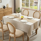 Tablecloth Rectangle Linen Style Fabric, 55" x 75" Coffee Lines
