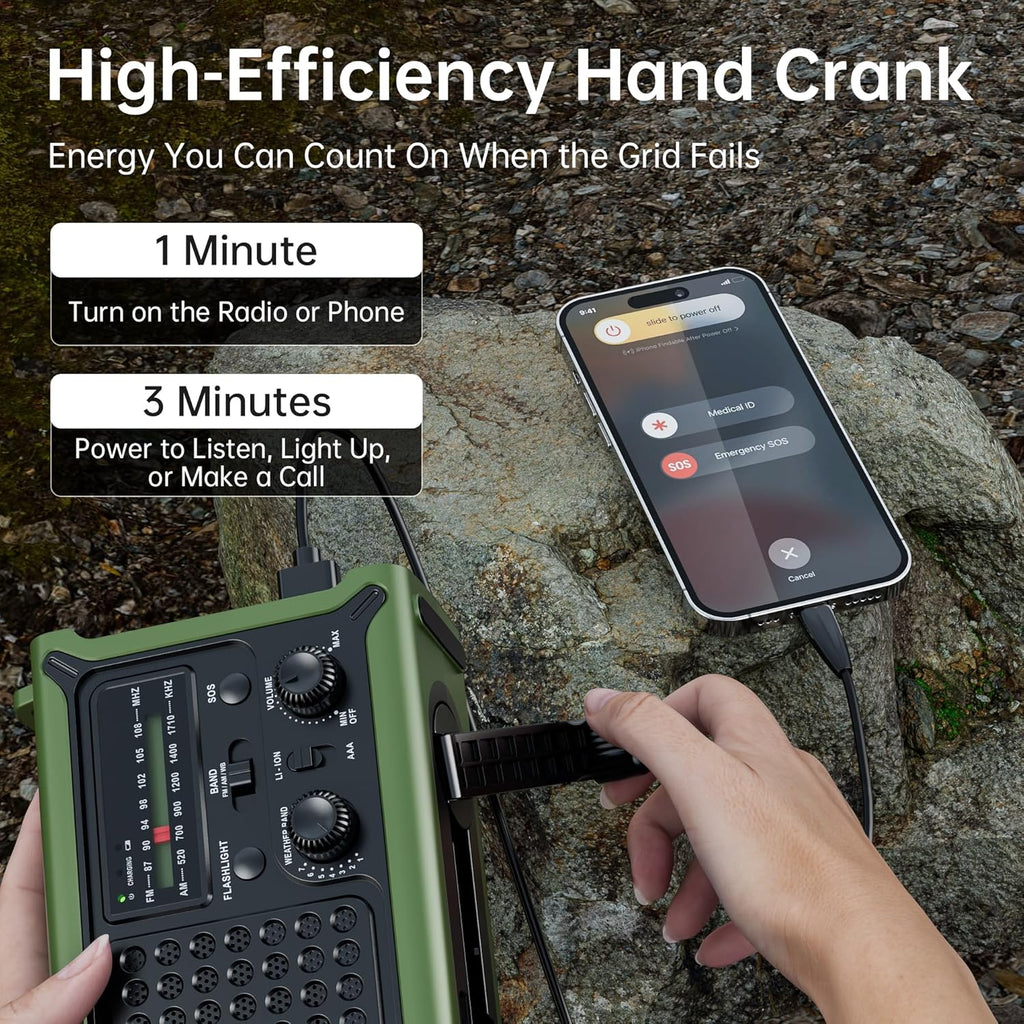 Solar Radio Emergency Hand Crank 12000mAh with Clear Signal | AM FM NOAA Weather Radio Battery Operated with 2-Mode