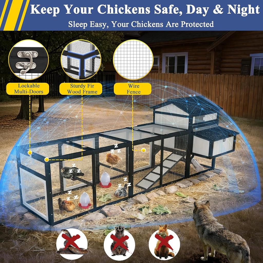 116" L Large Chicken Coop with Run for 4-6 Chickens