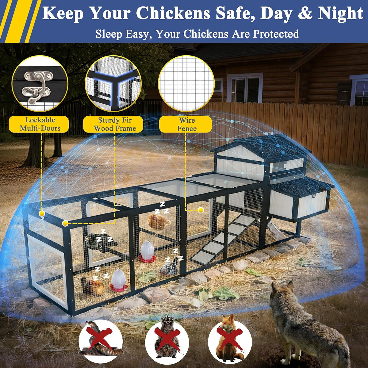 116" L Large Chicken Coop with Run for 4-6 Chickens