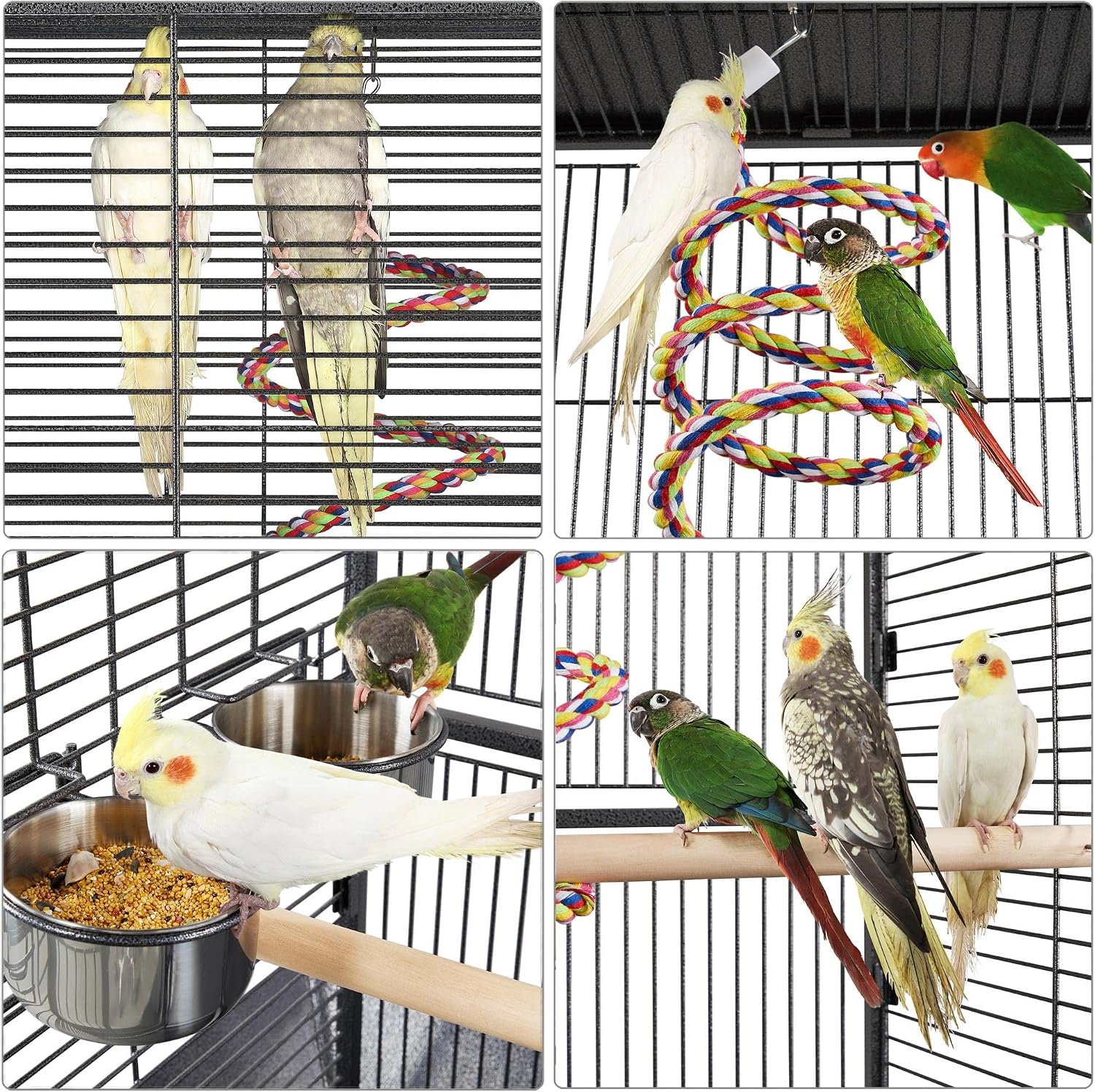 61" Playtop Parrot Bird Cage with Rolling Stand, Wrought Iron Parrot Cage for Cockatiels Quaker Conure Parakeet