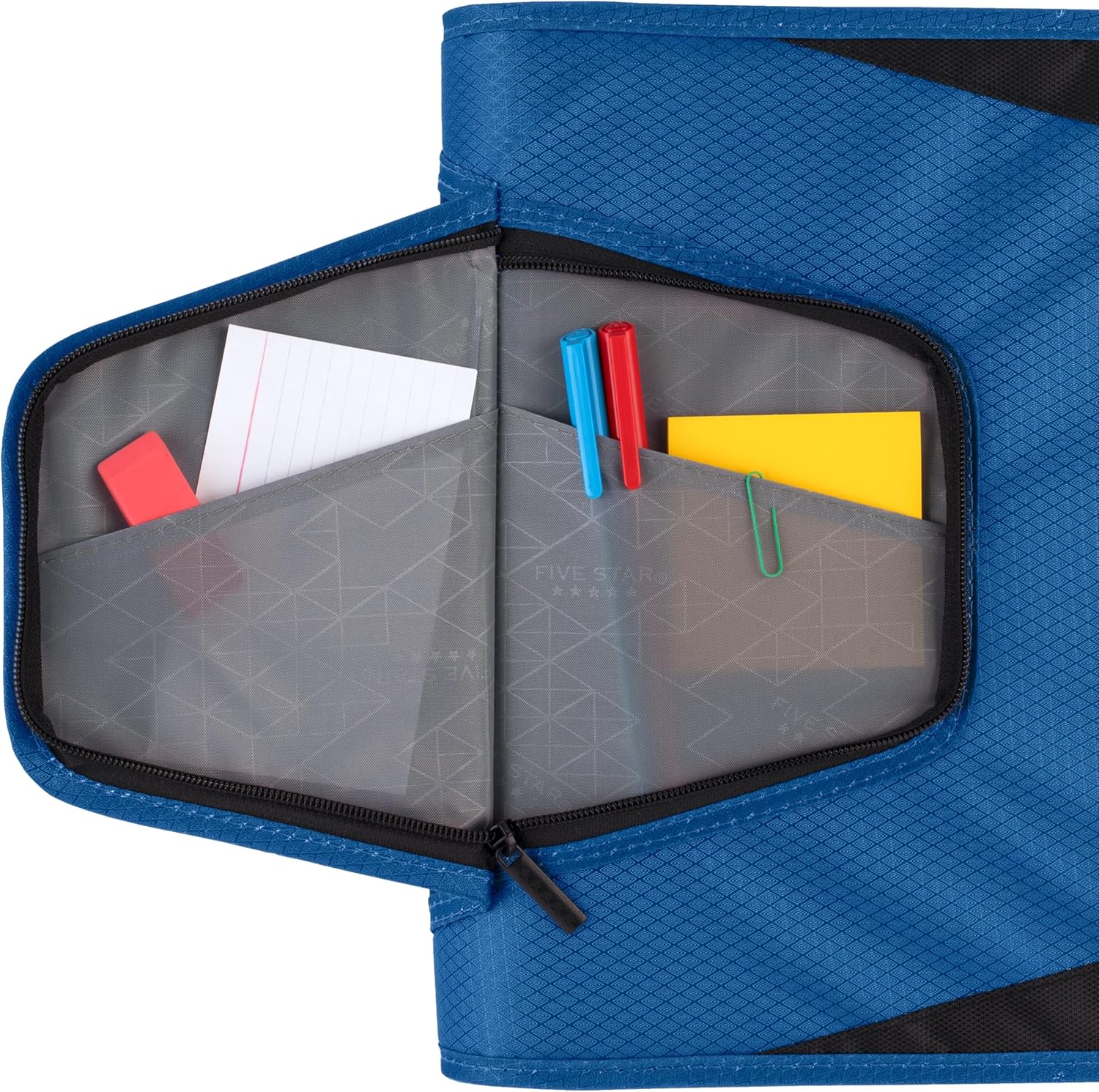 Zipper Binder, 1-1/2 Inch 3-Ring Binder with Round Rings, 3-Pocket Expanding File, 500 Sheet Capacity, Blue (72202)