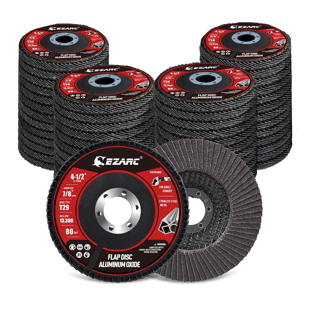 EZARC Aluminum Oxide Flap Discs 80 Grit, 4-1/2 x 7/8-Inch, Type 29, 50-Pack
