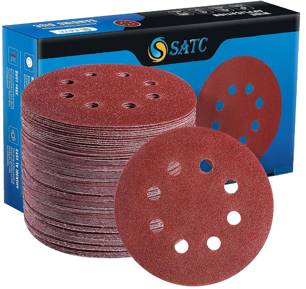 72 PCS 5 Inch 8 Hole Hook and Loop Adhesive Sanding Discs Sandpaper for Random Orbital Sander 40 60 80 120 180 240