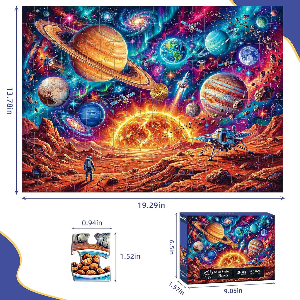 Puzzles for Kids Ages 6-8 8-10, 200 Piece Jigsaw Puzzles for Kids and Adults - Solar System Planets, Learning