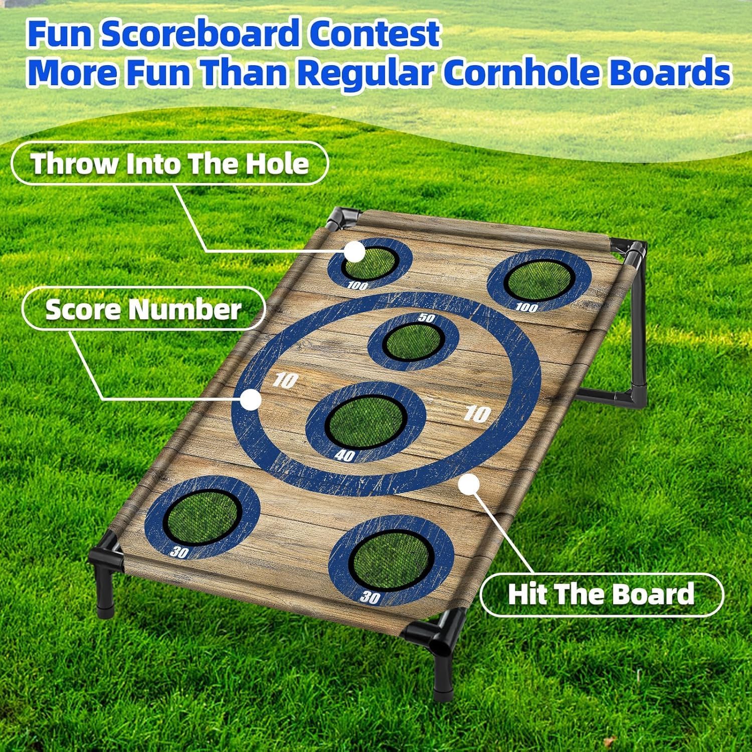 Cornhole Board Set Corn Hole Games for Adults and Kids Backyard | 3x2 Ft Corn Hole Toss Game with 8 Bean Bags for