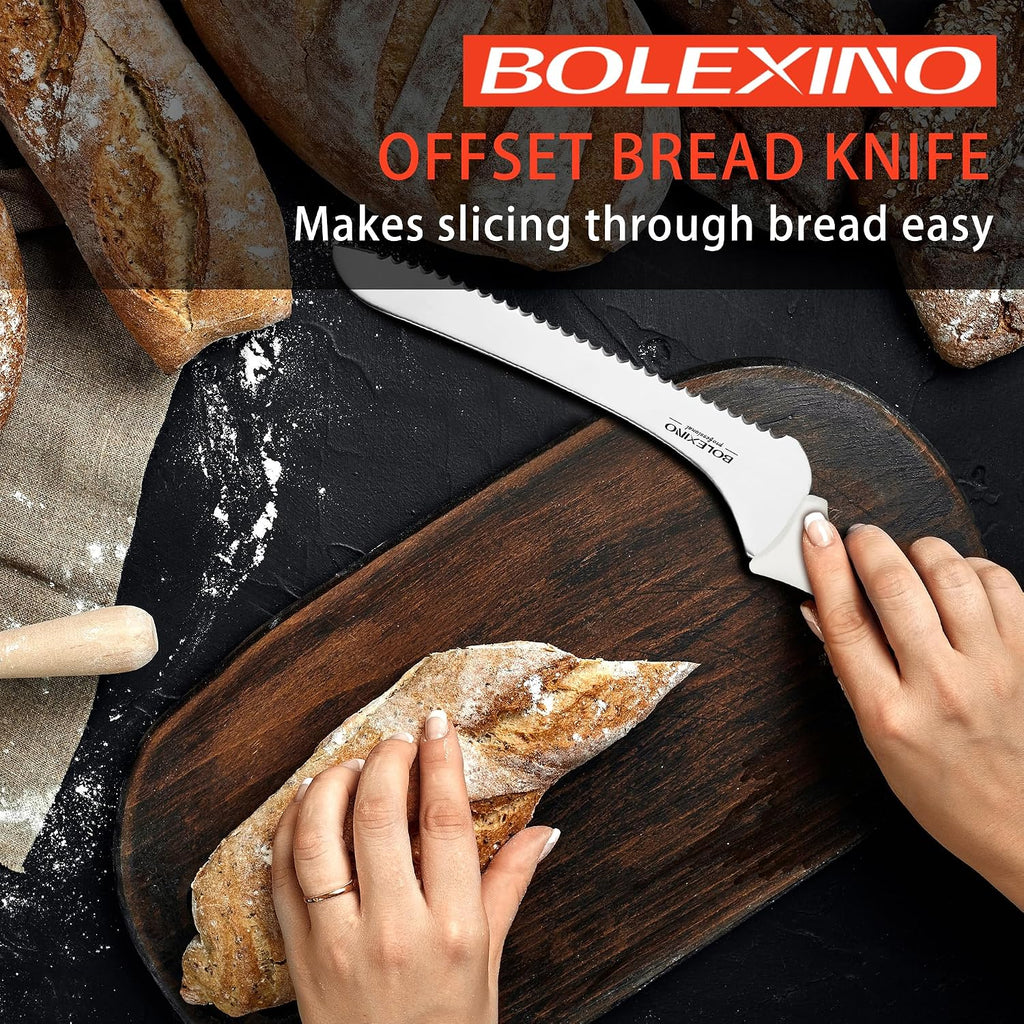 9 Inch Serrated Bread Knife, White Multi-Purpose Kitchen Tool