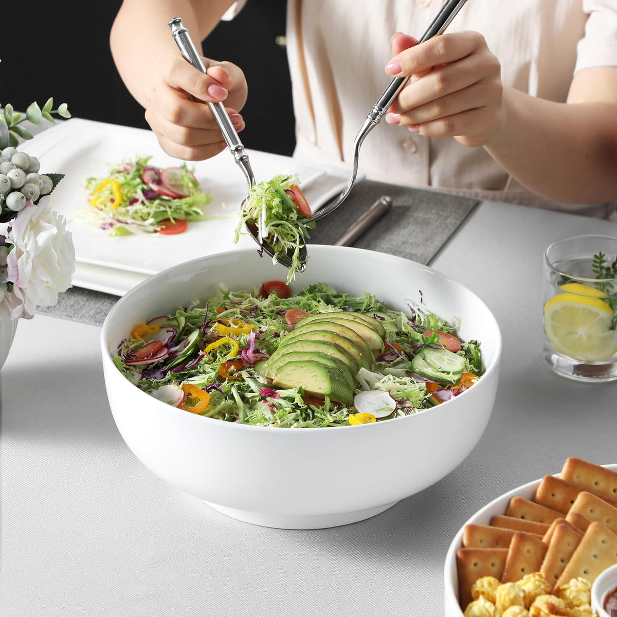 Large Serving Bowls, 114 OZ(10") Ceramic Salad Bowls Set of 2