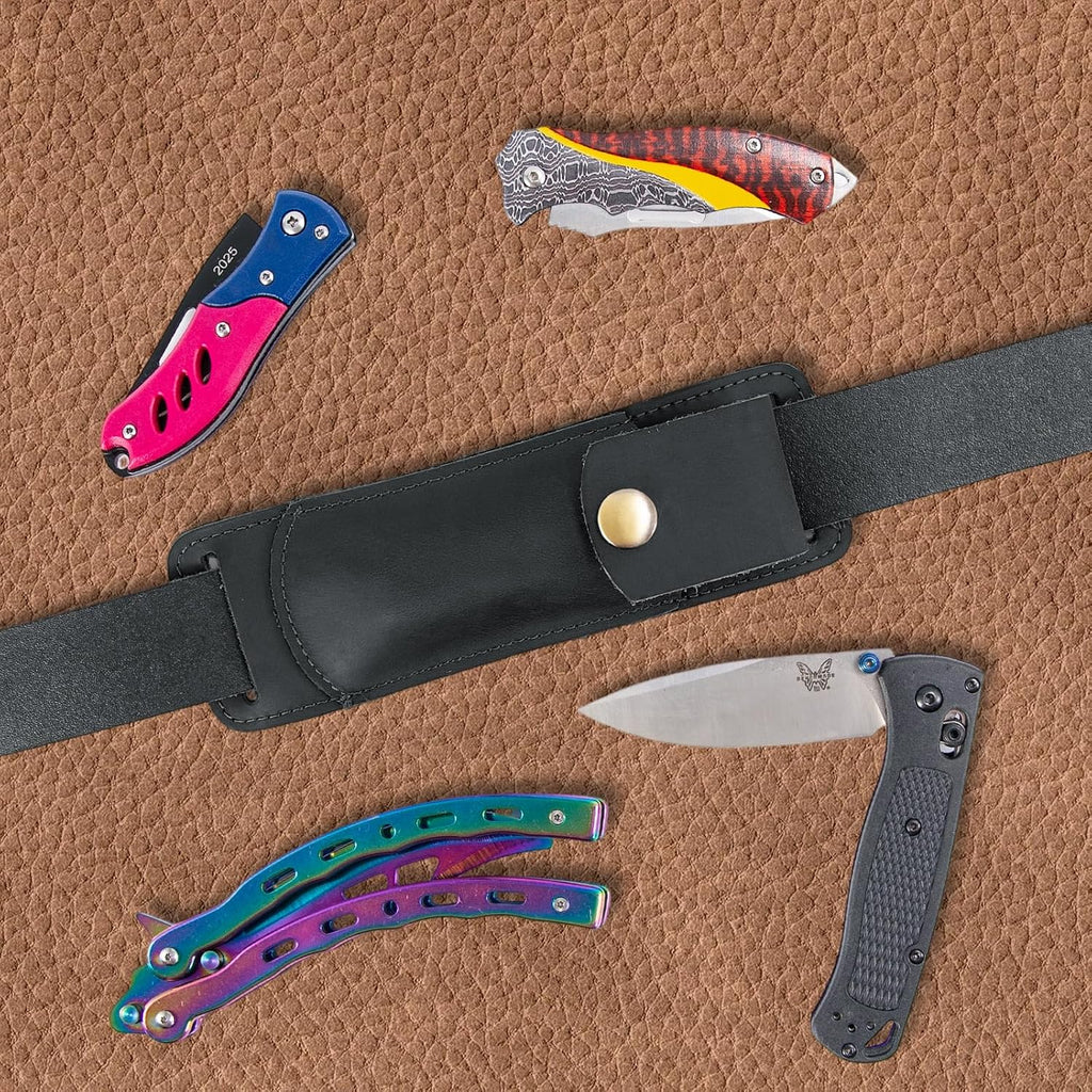 Knife Sheath,Belt Buckle Knife Sheath,Leather Knife Sheaths for Belt,Pocket Knife Folding EDC Belt Knife Holster,Open