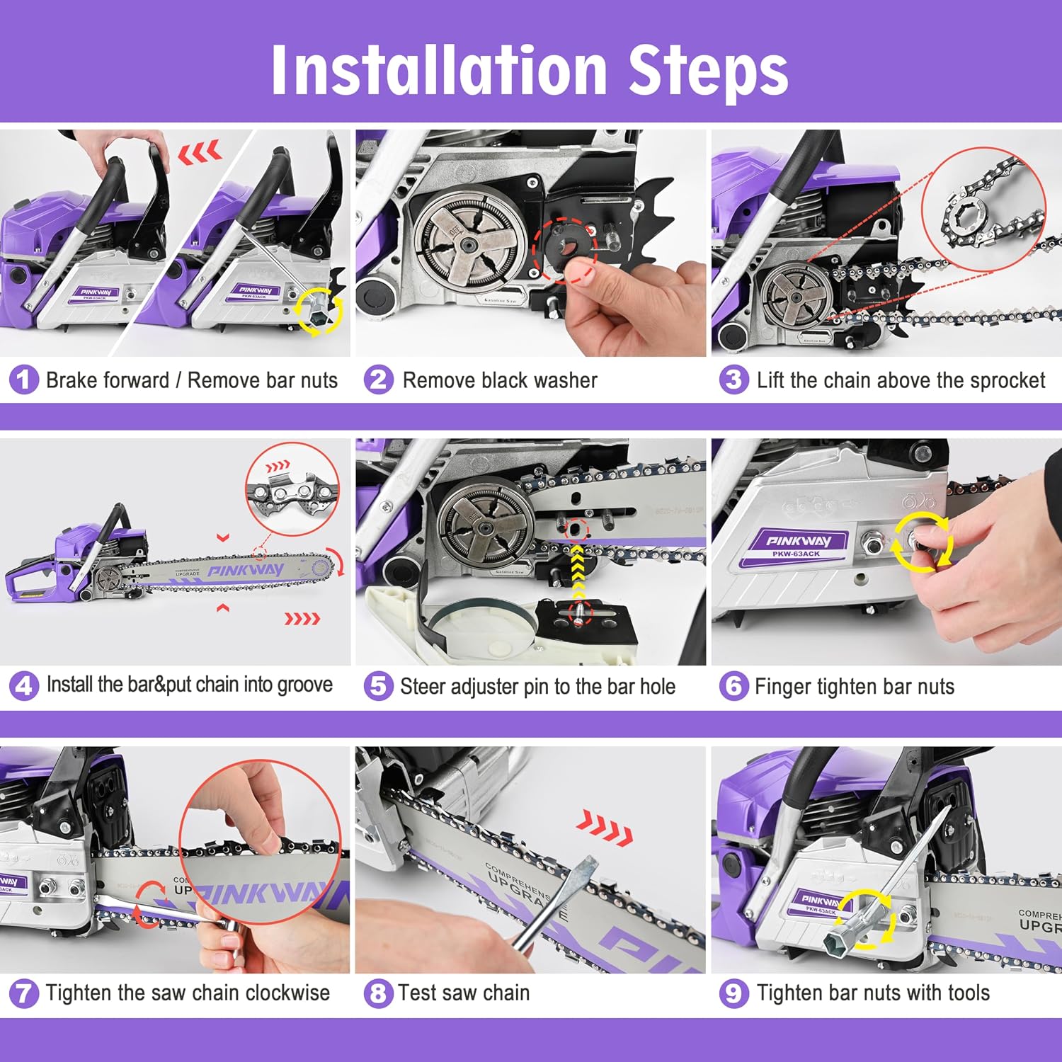2-cycle 63CC Chainsaw Saw Gas Powered 20" Chain Saws Cordless Petrol Saw Handheld Chainsaw for Cutting Wood Trees