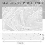 10 Yards Glitter Tulle, Star Moon Sequin, 54" Wide White