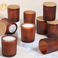 12 Pcs 10 oz Glass Candle Jars with Lids, Candle Tins-Amber | Thick Wall Ribbed Glass, Airtight Wood Lids- The go to