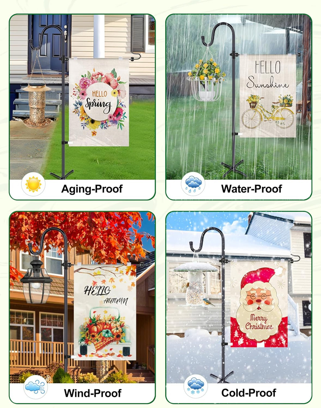 Garden Flag Holder Stand with Shepherd Hook for 14'' x 20'' Flags Upgraded Flagole with 2 Spring Stoppers and 1 Clip