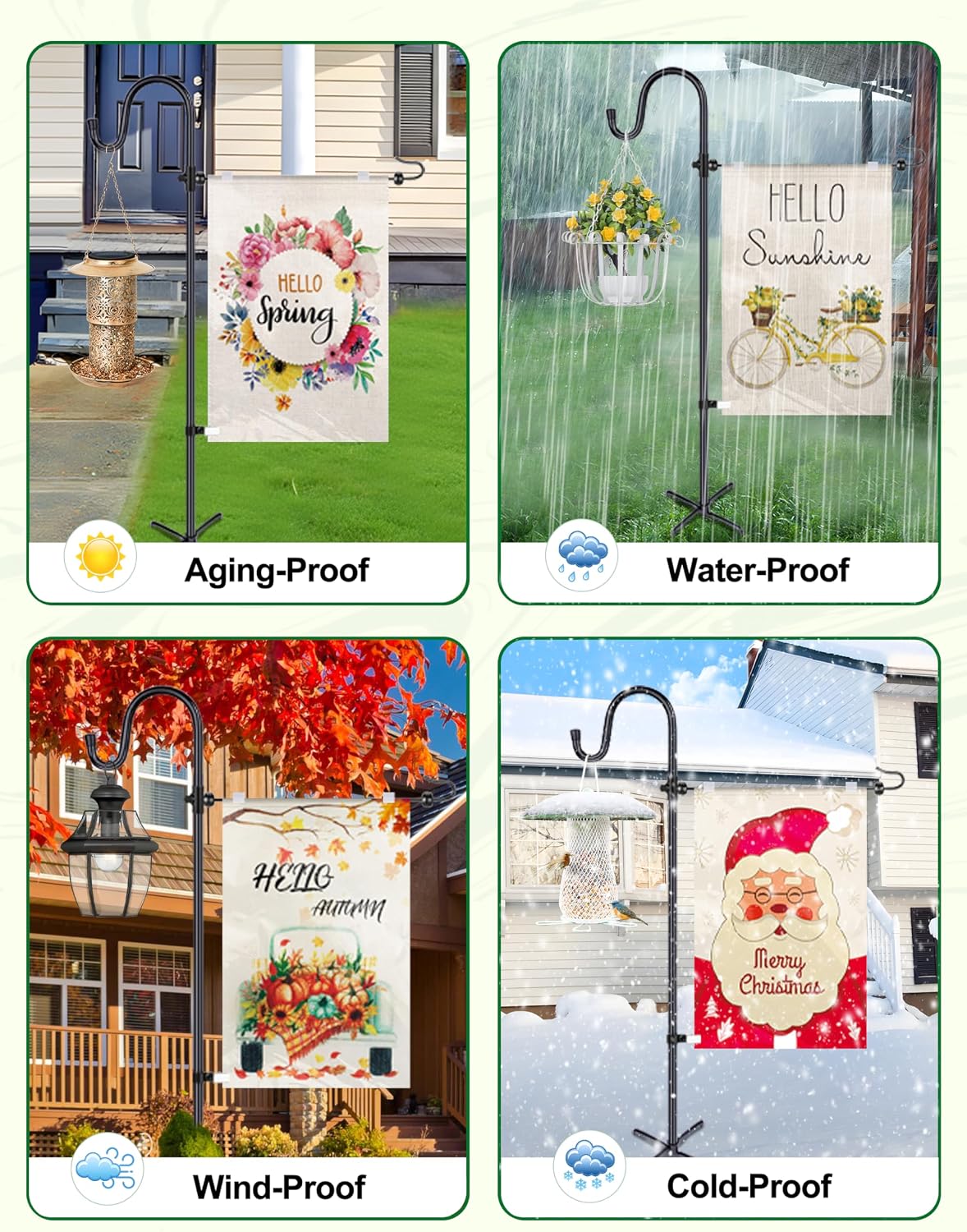 Garden Flag Holder Stand with Shepherd Hook for 14'' x 20'' Flags Upgraded Flagole with 2 Spring Stoppers and 1 Clip