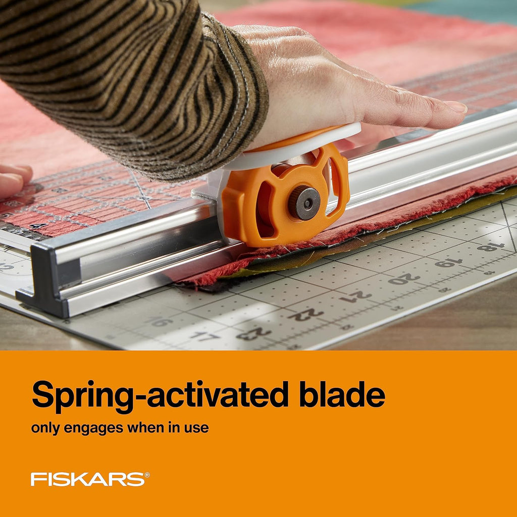 Rotary Cutter and Ruler, Quilting Ruler, Rotary Cutter for Fabric, Built-In Measuring Grid & Spring-Action Blade, 24”