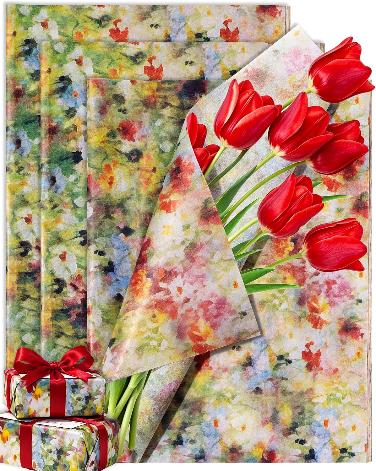 50 Sheets Floral Tissue Paper for Gift Bags,Monet Style Patterned