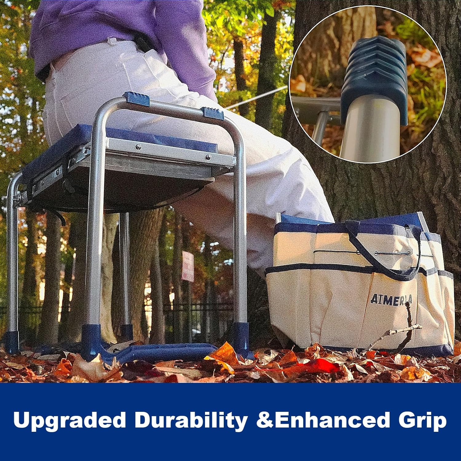 K5 Foldable Kneeler Seat - Heavy Duty (Detachable Cloud Kneeler Pad) - Garden Stool - 2 Large Tool Bags - Portable