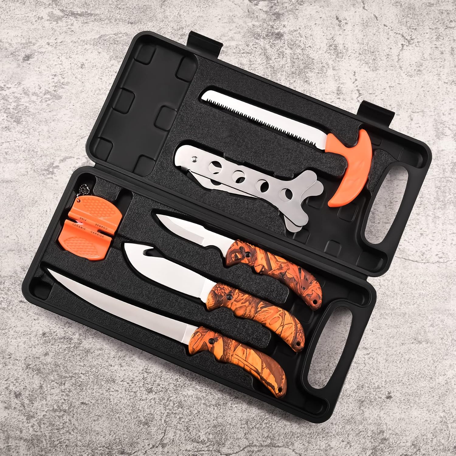 Hunting Deer Knife Set Field Dressing Kit Portable Game Processor Set Red Maple Camo Handle, 8 Pieces | Red Maple