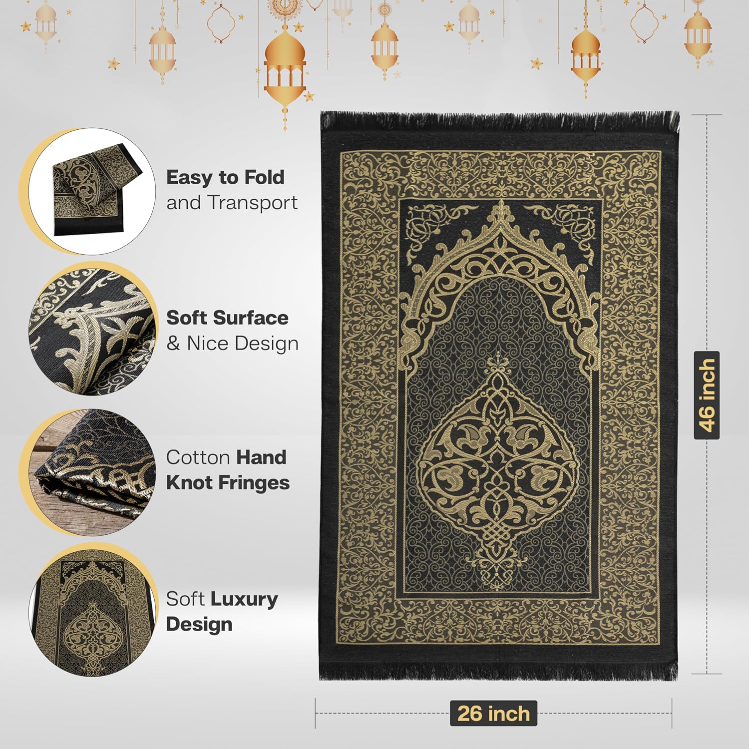 Muslim Prayer Rug with Islam Prayer Beads - Travel Prayer Mat, Islamic Gifts for Women, Portable Prayer Matt Islam