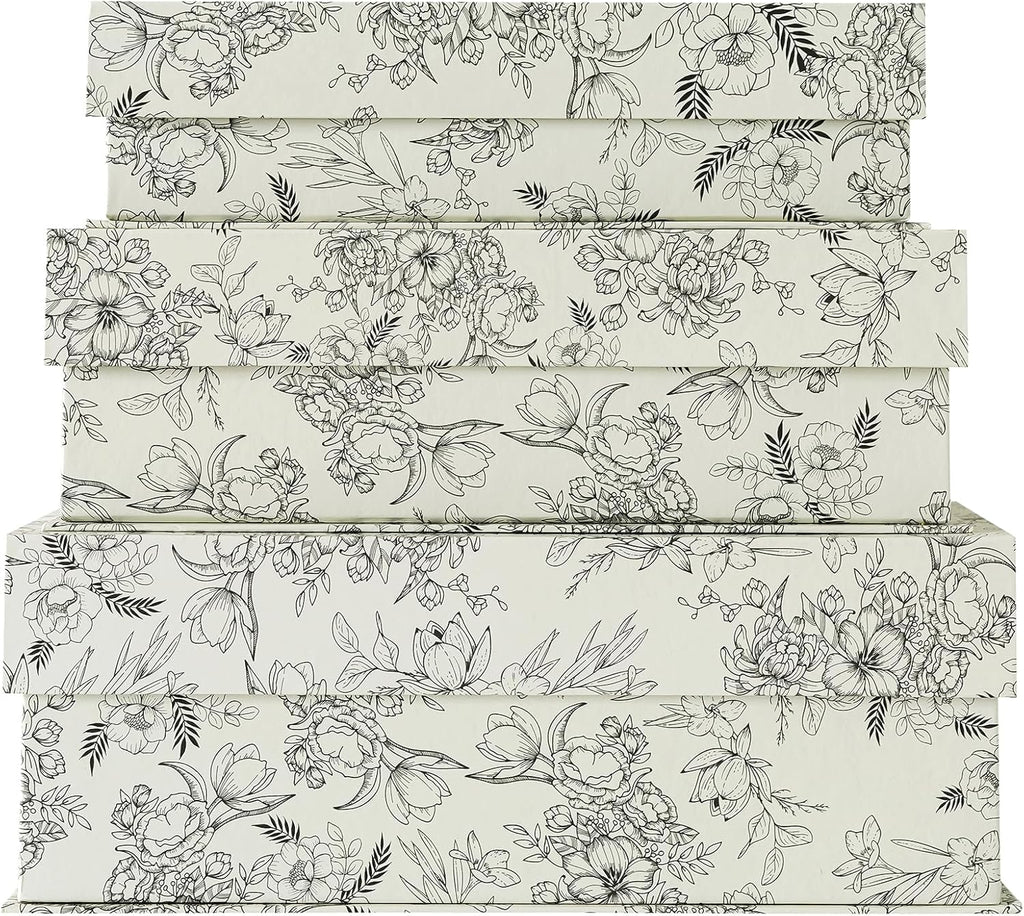 Decorative Storage Boxes with Lids, Set of 3, Elegant Floral