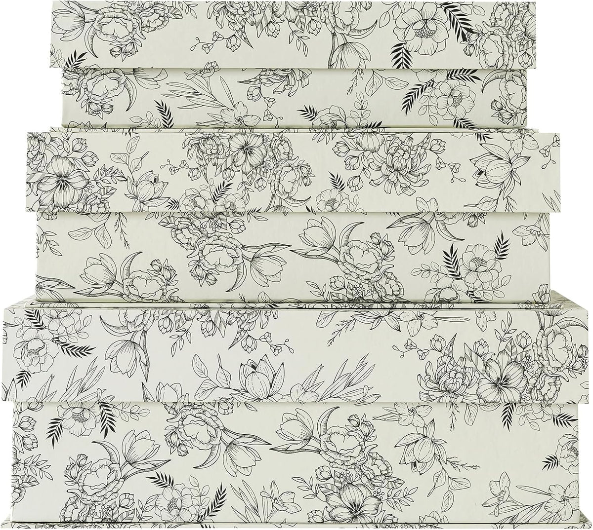 Decorative Storage Boxes with Lids, Set of 3, Elegant Floral