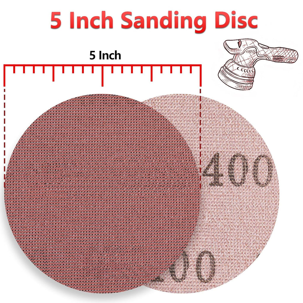 50 Pcs 5 Inch Mesh Sanding Disc for Random Orbital Sander 400 Grit