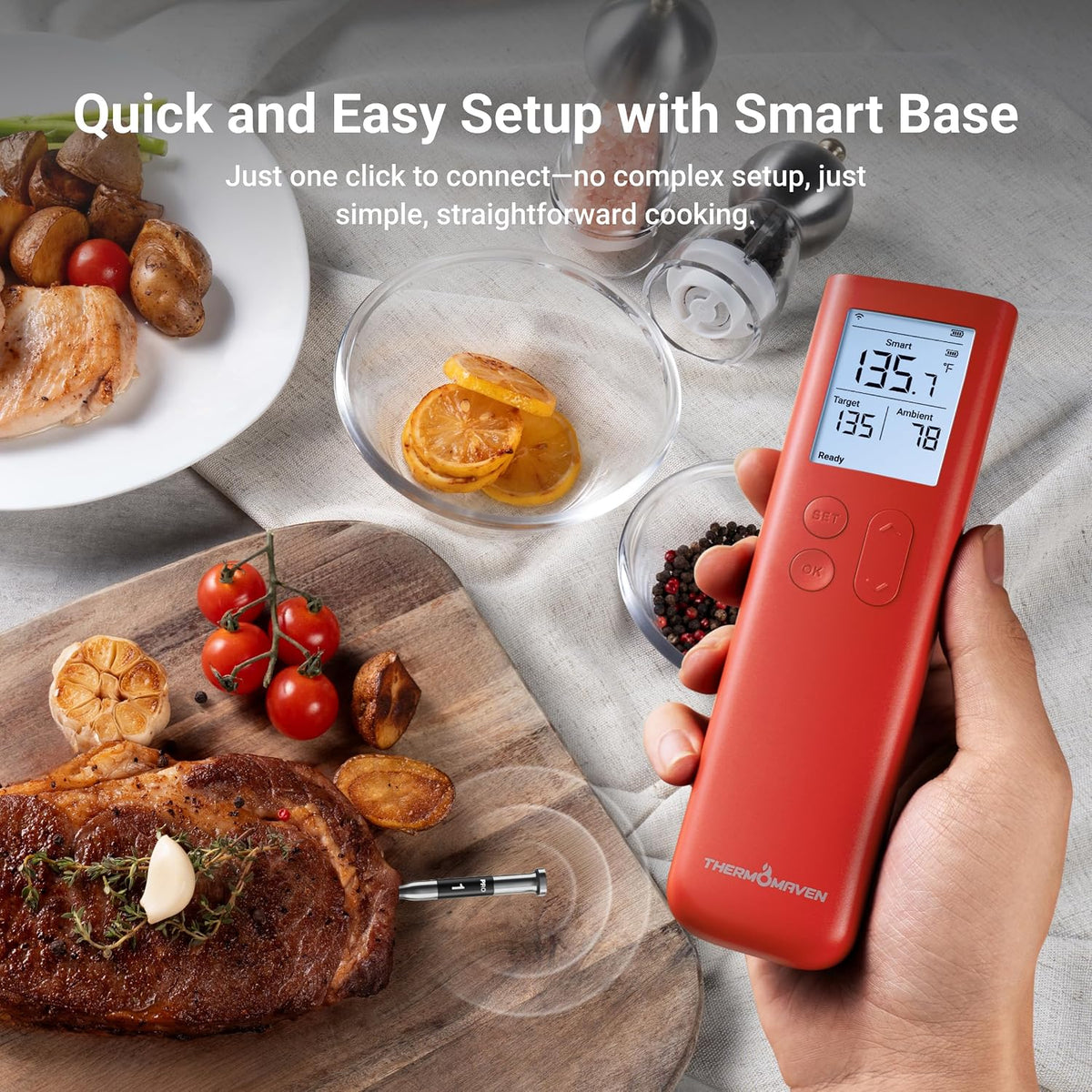 Sub-1G Smart Wireless Meat Thermometer with Standalone Base