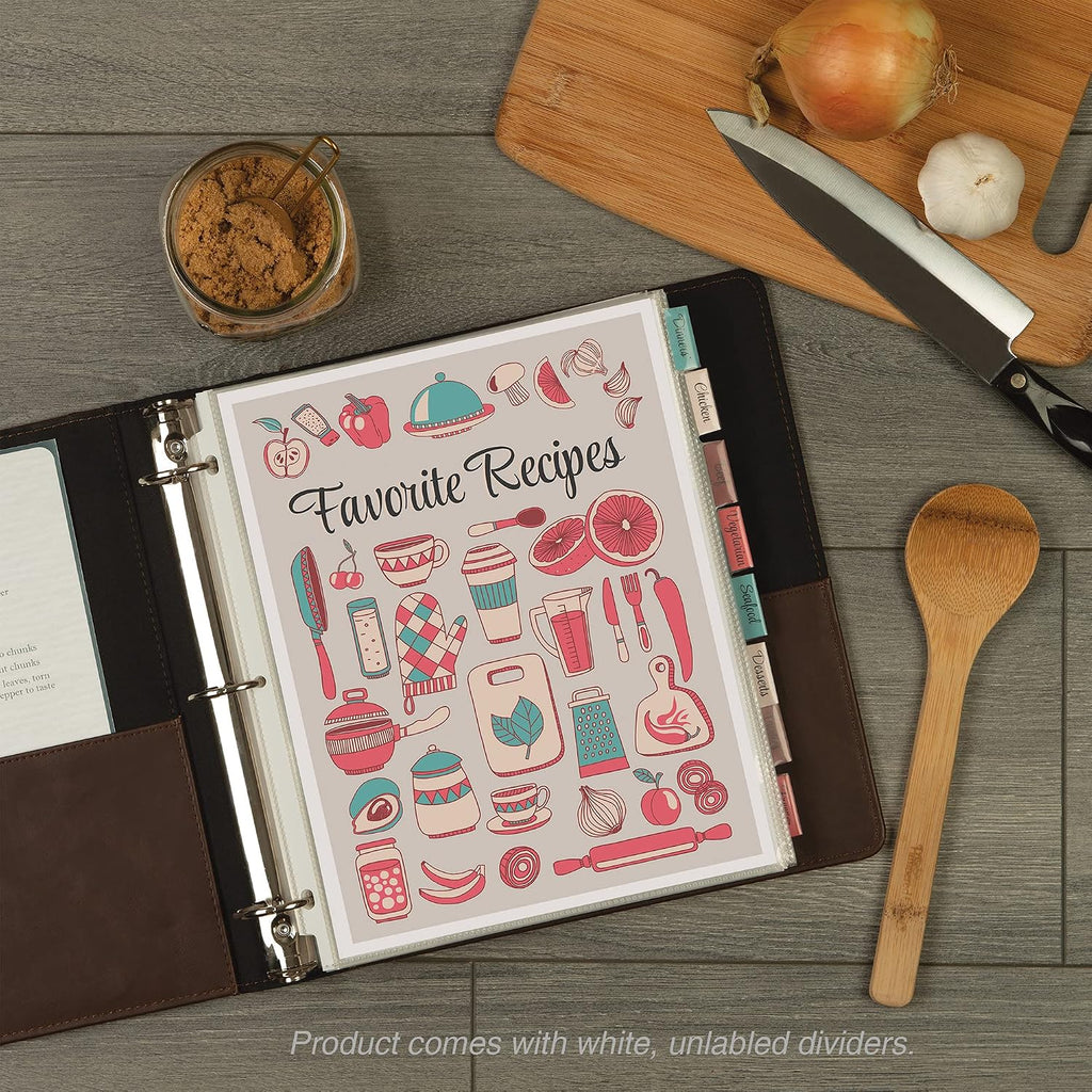 8 Tab Recipe Dividers, Recipe Sleeves, Sheet Protector Dividers, with Tab Inserts, Clear, Super Heavyweight, Top
