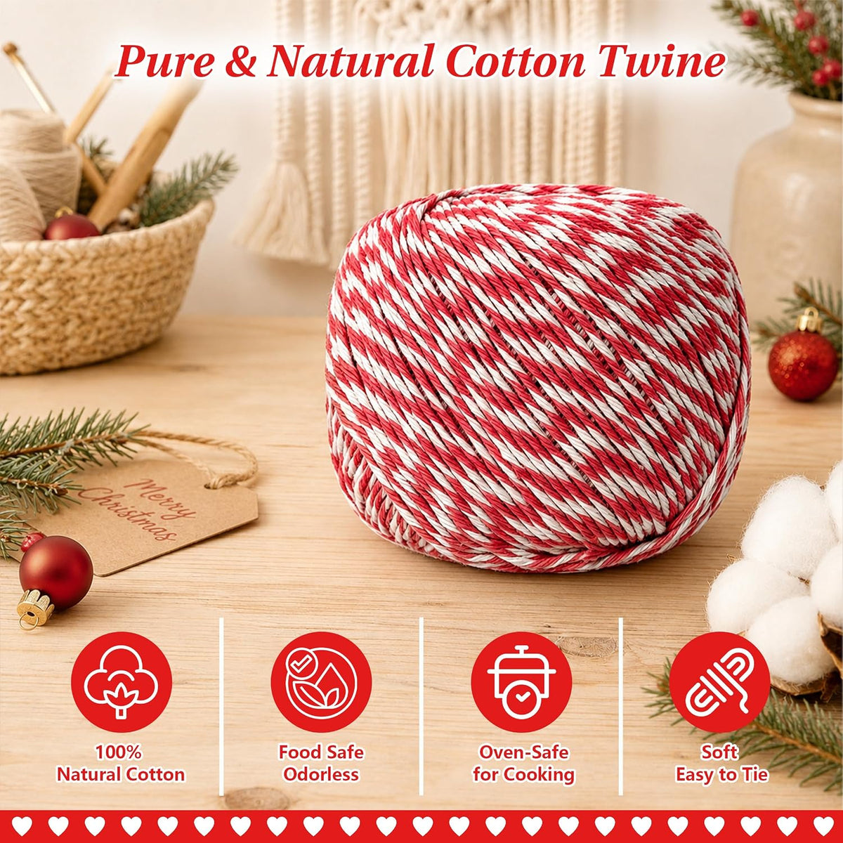 Cotton Bakers Twine, Cotton Twine String for Gift Wrapping, Baking & Crafts