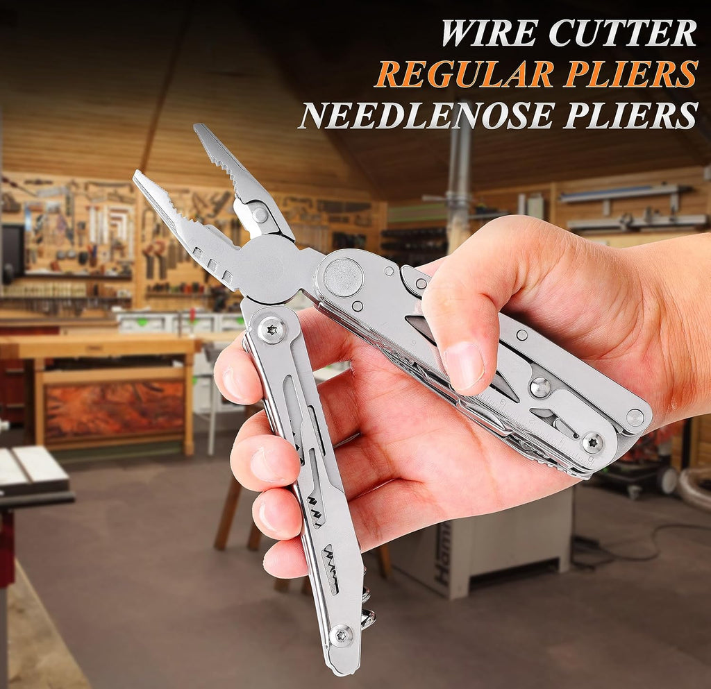 Multi Tool Pocket Knife Tactical Camping Survival Knife Gifts for Men Dad Husband 18 in 1 Multitool Pliers Scissors