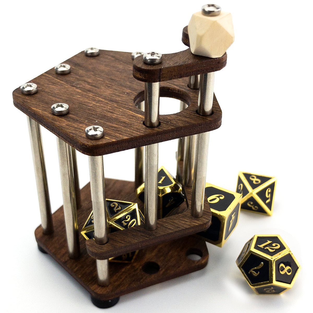 RPG Dice Jail | Metal Bars | Cage for Bad Dice | Prison | Walnut