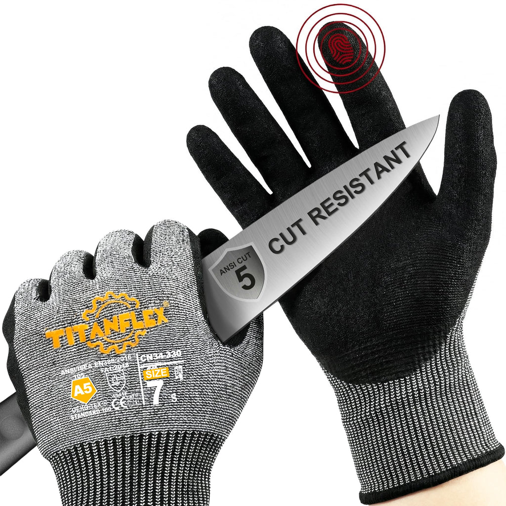 Work Gloves, ANSI A5 Cut Resistant Gloves, Sandy Nitrile Grip