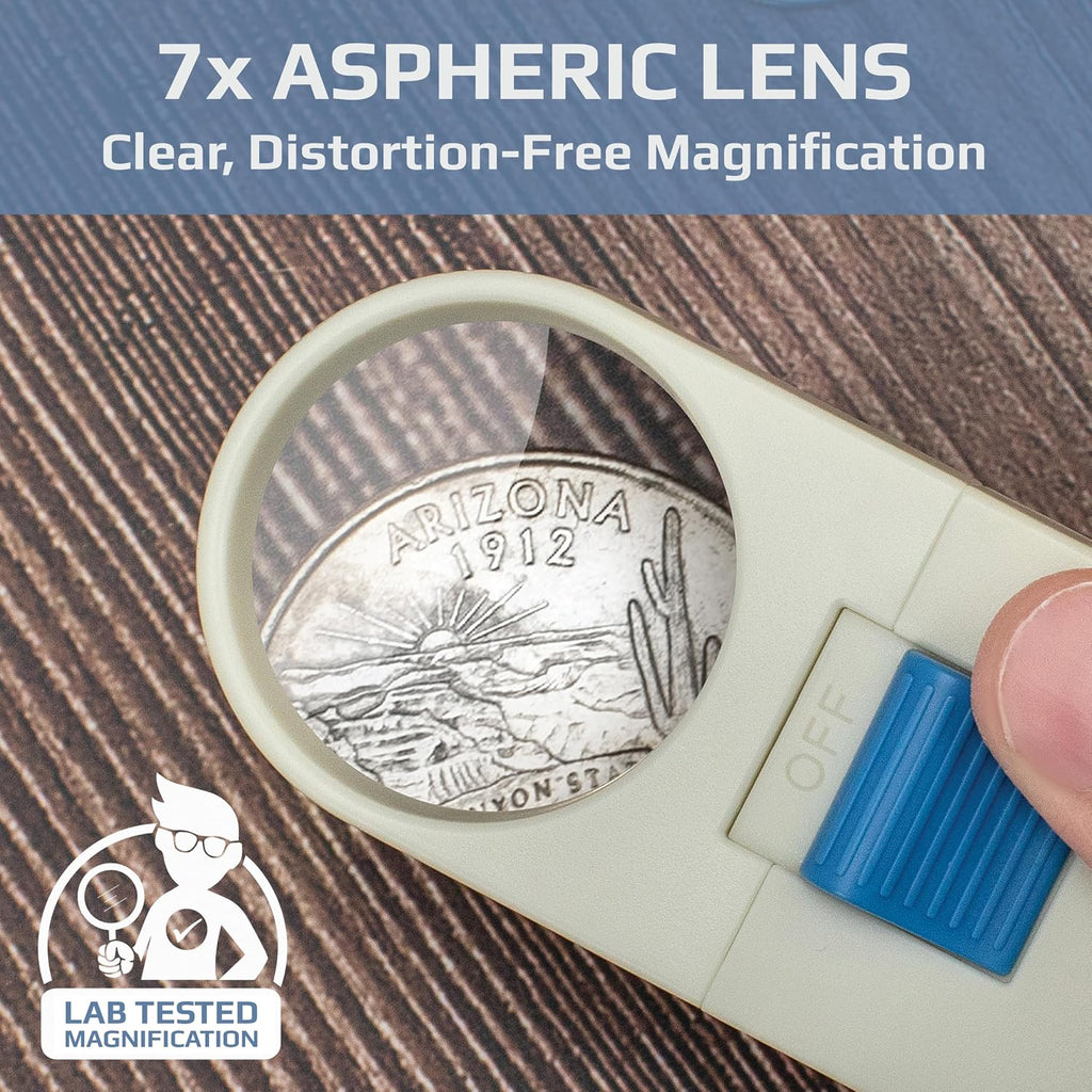 Illuminated Hand Held 7x LED Lighted Aspheric Magnifier with 1.5'' Lens Diameter (SV-70),White (Pack of 1)