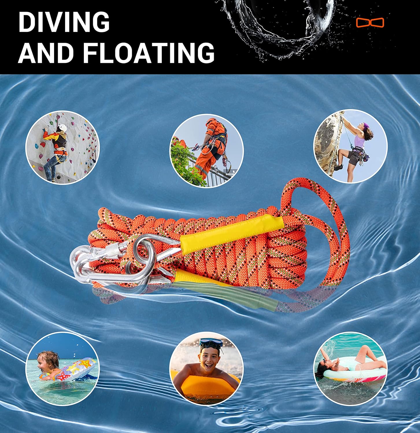 Climbing Rope, Dynamic Rock Climbing Rope, Braided Polyester Arborist Rigging Rope, Escape Equipment in