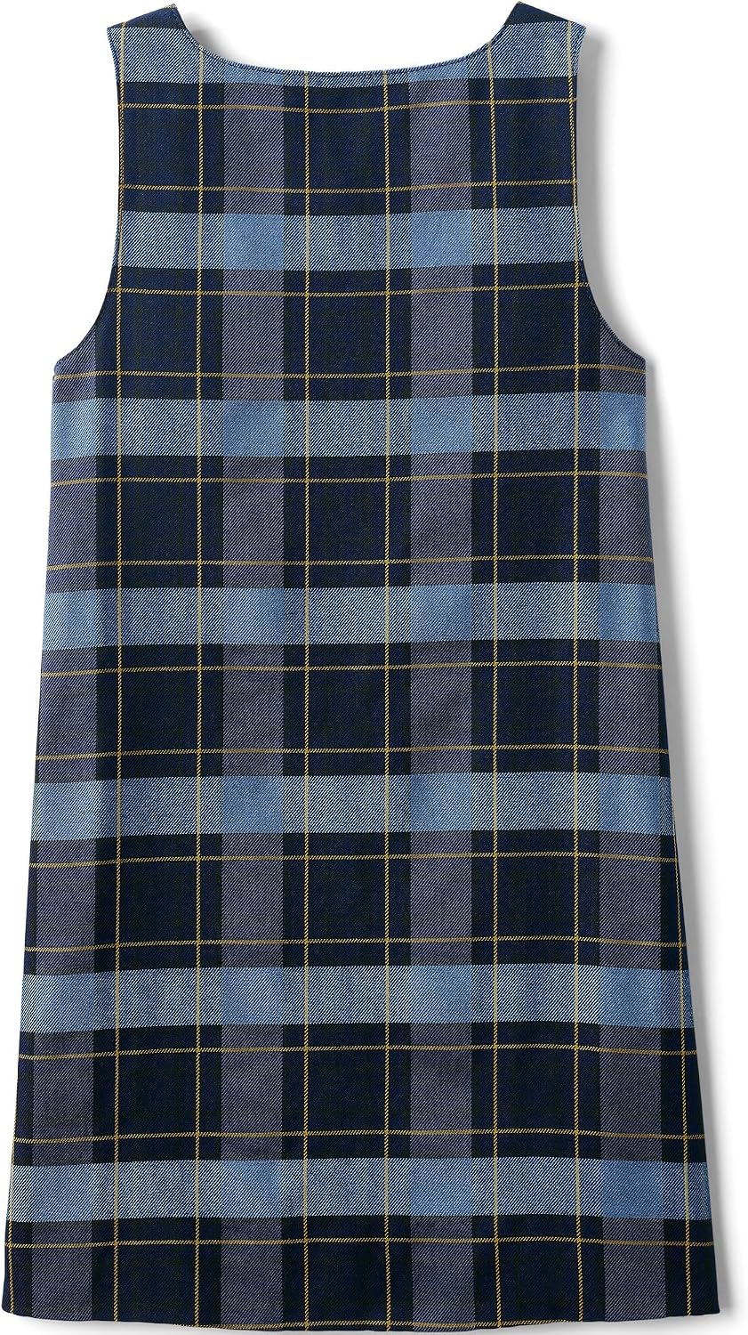Girls Plaid Button Shoulder Patch Pocket Jumper 7 Classic Navy Plaid