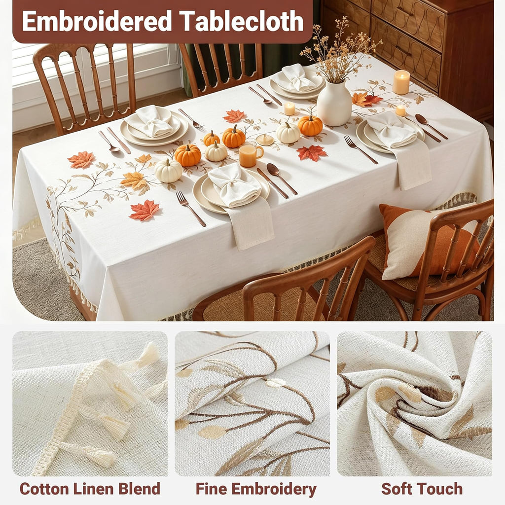 Rectangle Embroidered Tablecloth with Tassels 55x86 Inch