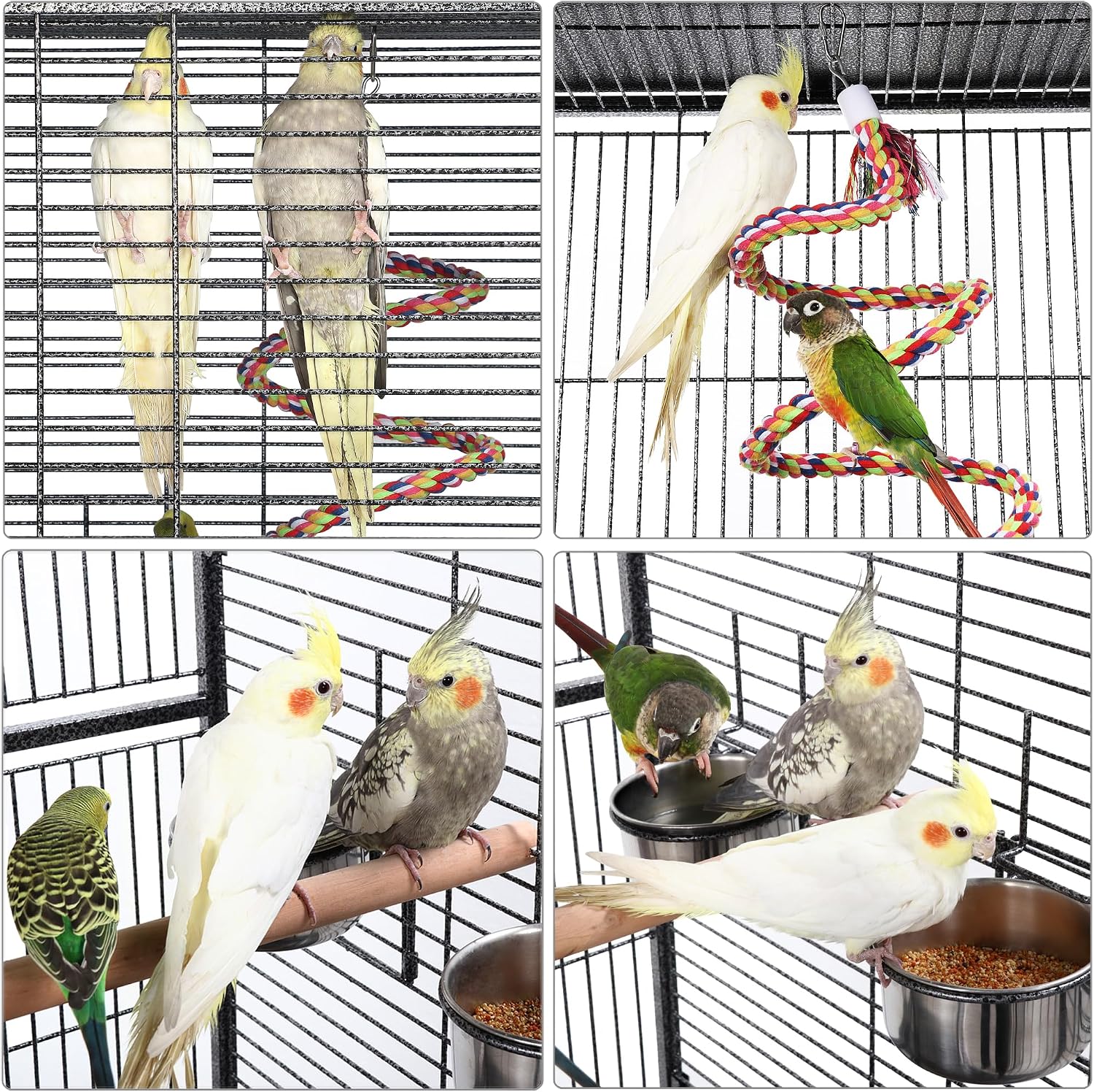 69" Large Bird Cage, Rolling Parrot Cage for Parakeets Cockatiels | Play Top with Ladder & Feeders, Slide-Out Tray