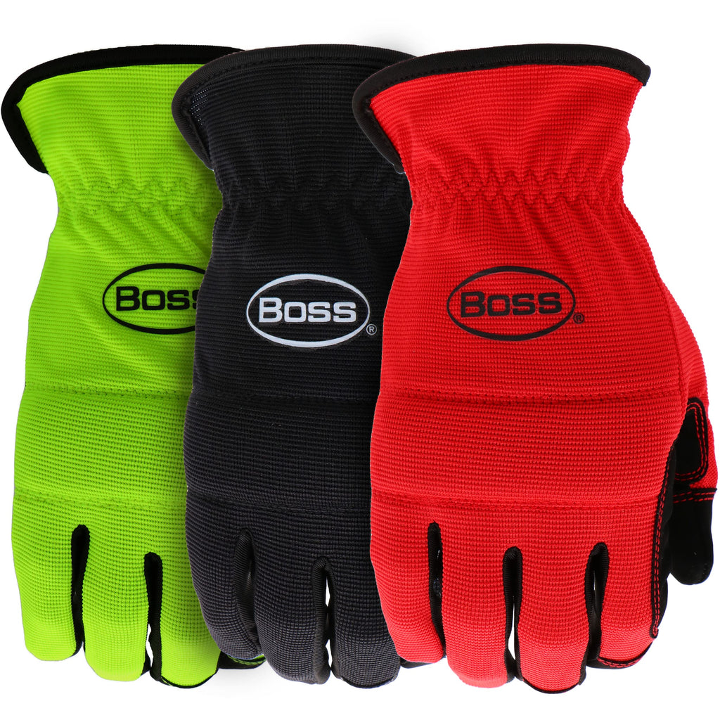 Men's Task 3-Pack High Performance Synthetic Leather Palm Work Gloves, High Dexterity, Knuckle Padding, Comfort