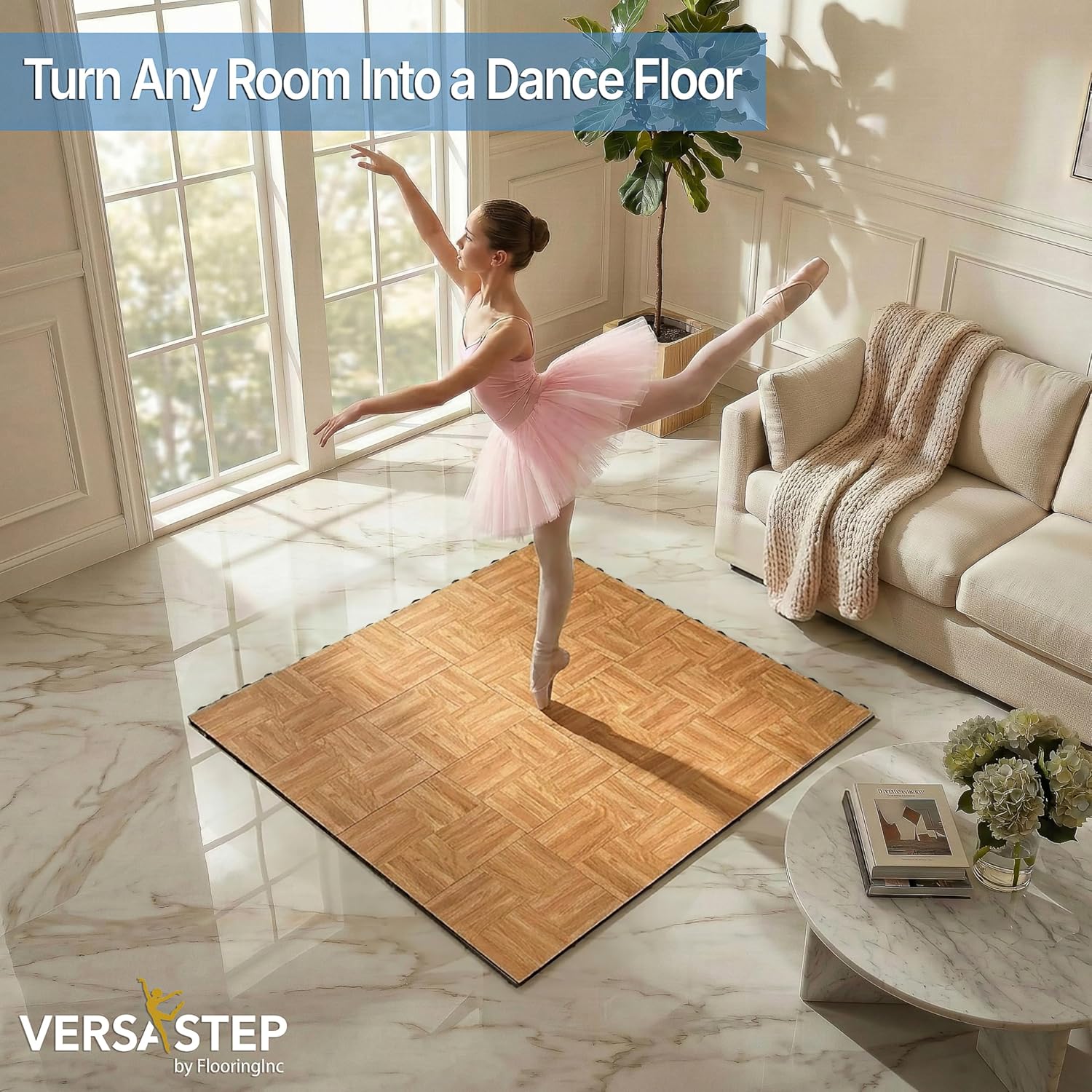 VersaStep by FlooringInc 12 x 12 Inch Interlocking Dance Floor Tiles, Portable Vinyl Dance Floor for Home Practice
