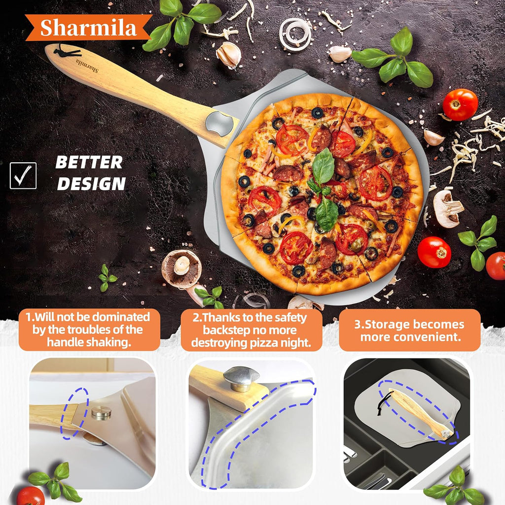 Pizza Peel 12 Inch, Aluminum Paddle with Cutter, Spatula