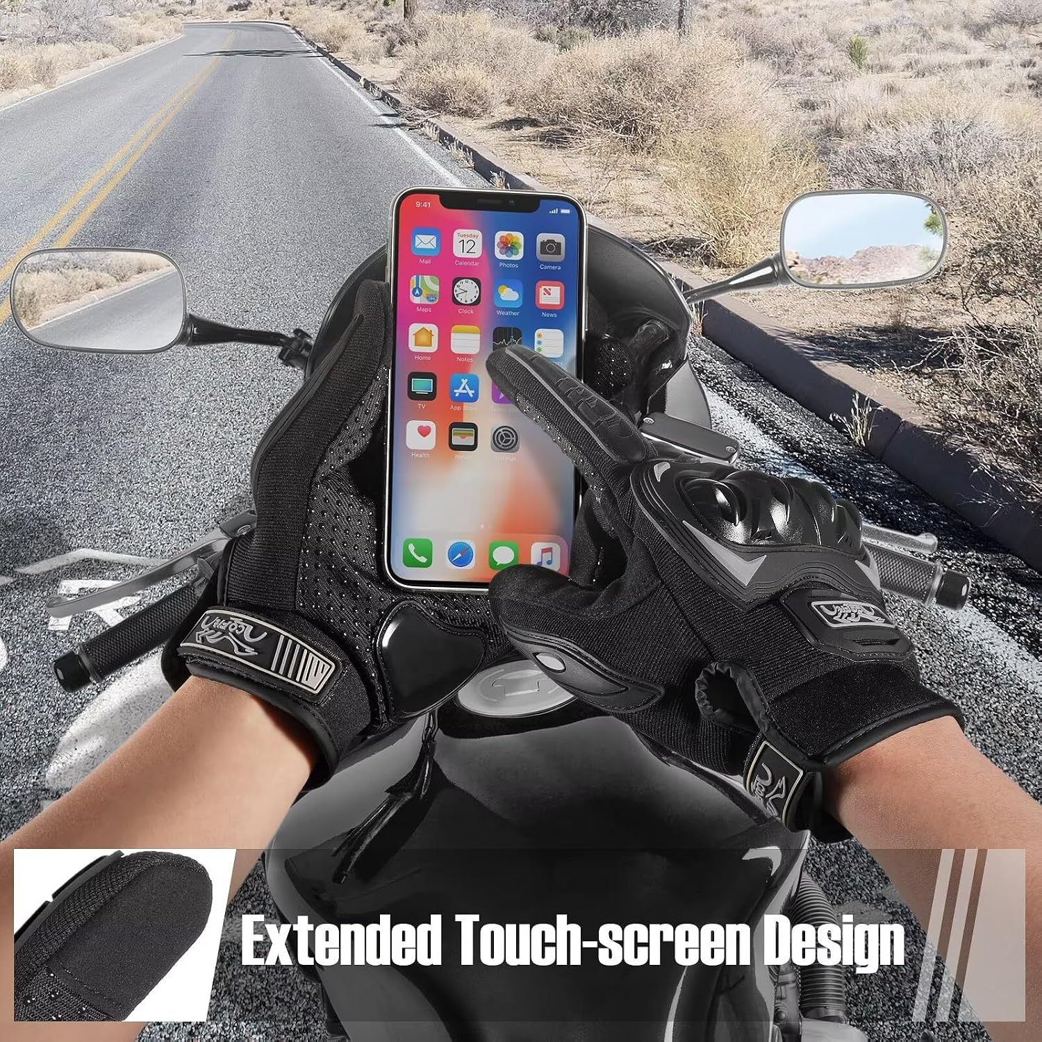 Motorcycle Gloves Breathable, Touchscreen Motorbike Gloves Anti-Slip with Good Grip Hard Knuckles Protection for Men